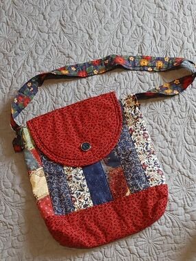 Quilted Patchwork Crossbody Bag in Red and Blue